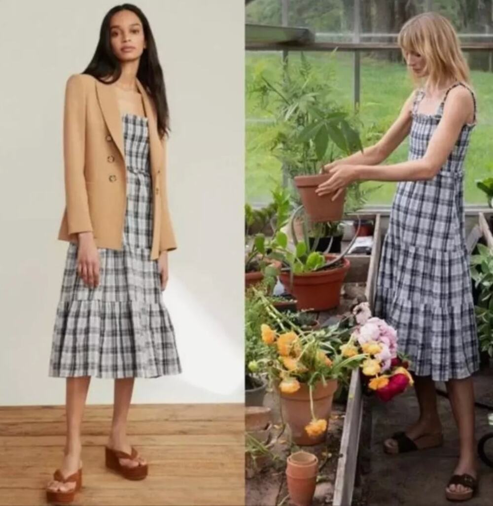 Veronica Beard Plaid Ziaga Midi Dress Sleeveless Tiered Ruched sz 8